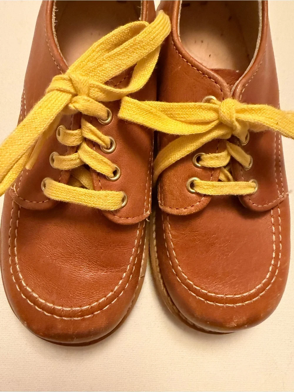 Kids Brown Leather Lace-Up Shoes with Yellow Laces